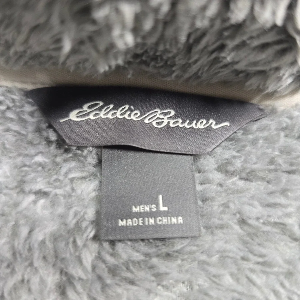 Eddie Bauer Mens large Sherpa Fleece Quarter Zip Pullover Gray Mock Neck Jacket